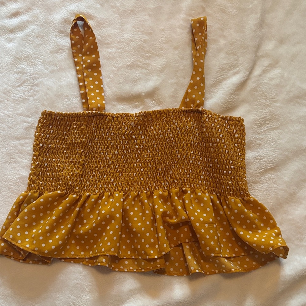 Polka Dot Mustard Smocked Crop Top